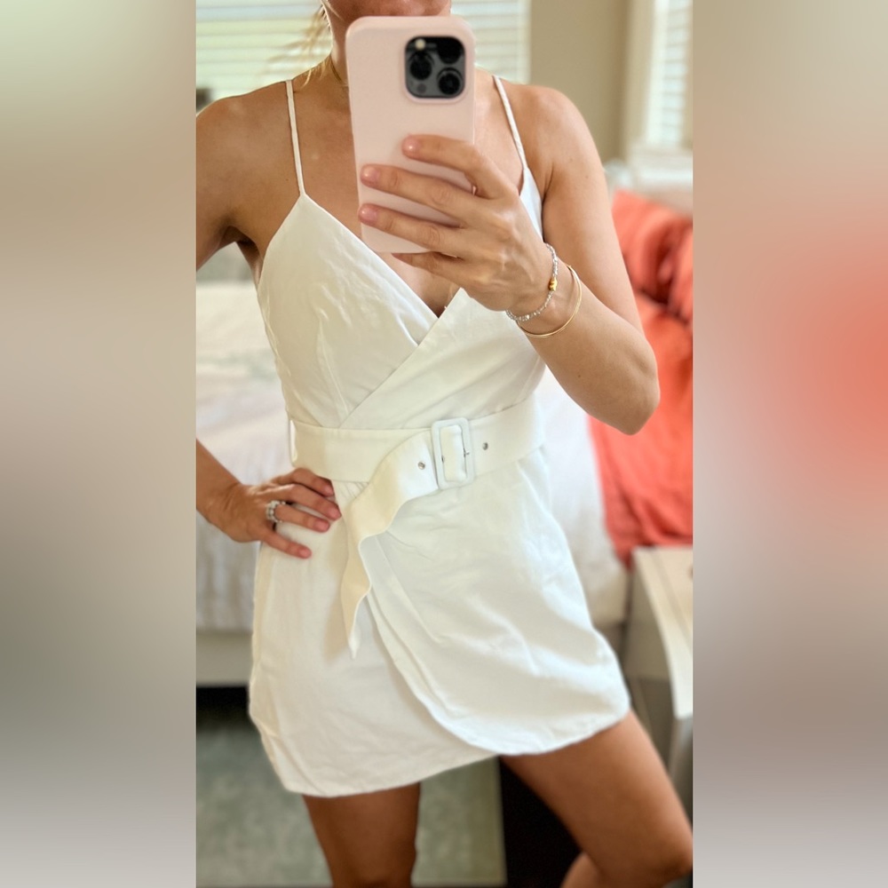 Zara White Linen Wrap Mini Dress XS